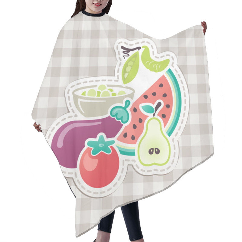 Personality  Fruits And Vegetables With Checkered Tablecloth Hair Cutting Cape