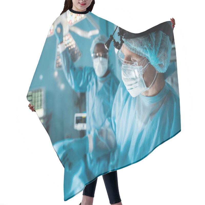 Personality  Cropped Image Of Nurse Passing Medical Scissors To Surgeon In Operating Room Hair Cutting Cape