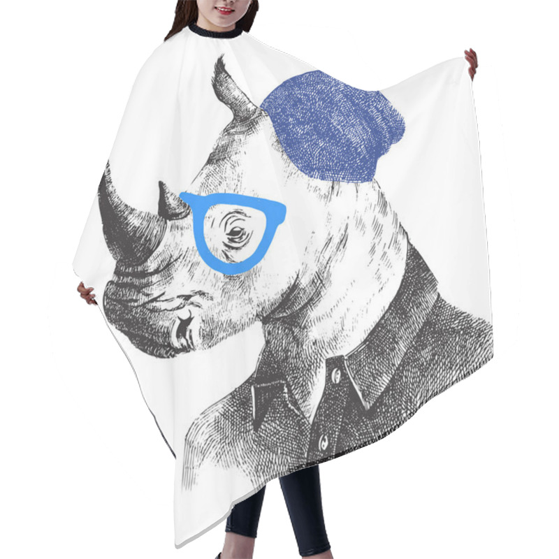 Personality  Hand Drawn Rhino In Hipster Style Hair Cutting Cape