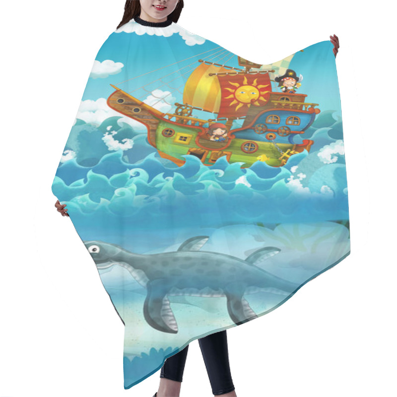 Personality  Pirates On The Sea - Battle - With Monster Underwater - Illustration For Children Hair Cutting Cape