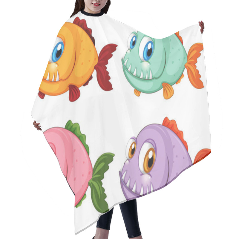 Personality  Four Vibrant Fish With Big Eyes And Teeth Hair Cutting Cape