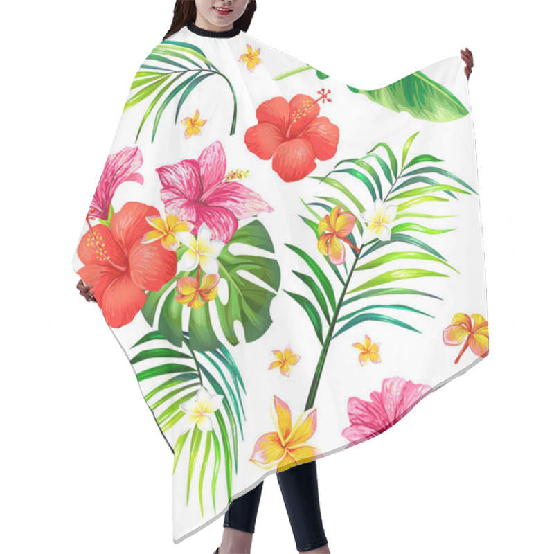 Personality  Seamless Pattern With Tropical Flowers And Leaves Hair Cutting Cape