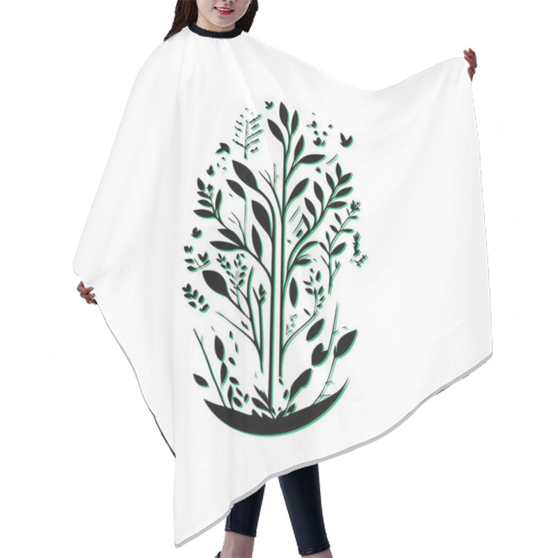 Personality  Tree Of Life Silhouette With Floral Elements. Concept Of Growth, Nature, And Ecology. Hair Cutting Cape