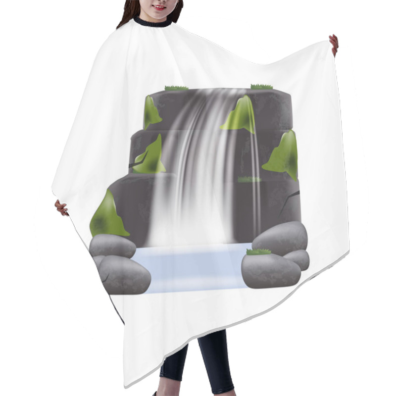 Personality  Realistic Waterfall Cascading Stream Vector Illustration Isolated On Transparent. Hair Cutting Cape