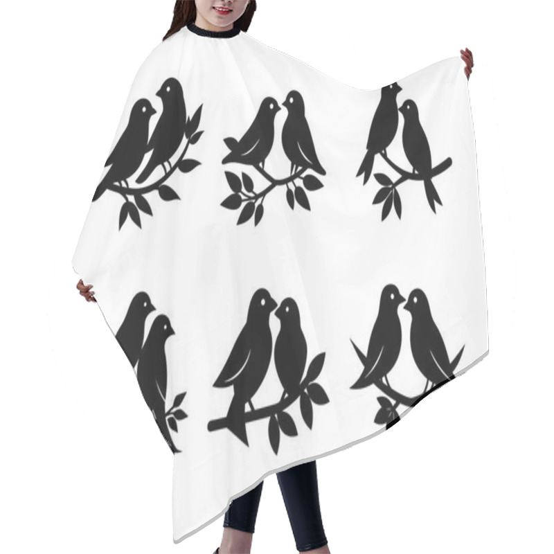 Personality  Black And White Silhouette Of Birds On Branches, Perfect For Design Elements. Hair Cutting Cape