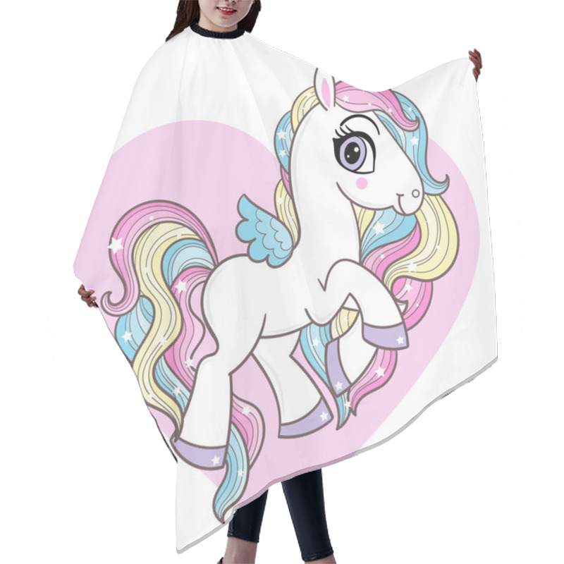 Personality  White Unicorn With Rainbow Mane And Heart. Fantasy Animal. For Children's Design Prints Of Posters, Stickers, Cards And So On. Vector Hair Cutting Cape