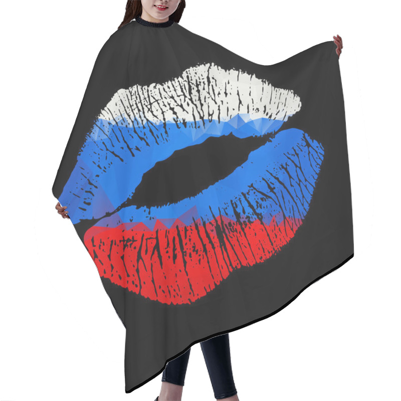 Personality  Russian Lipstick Kiss On Black Background. Vector. Hair Cutting Cape