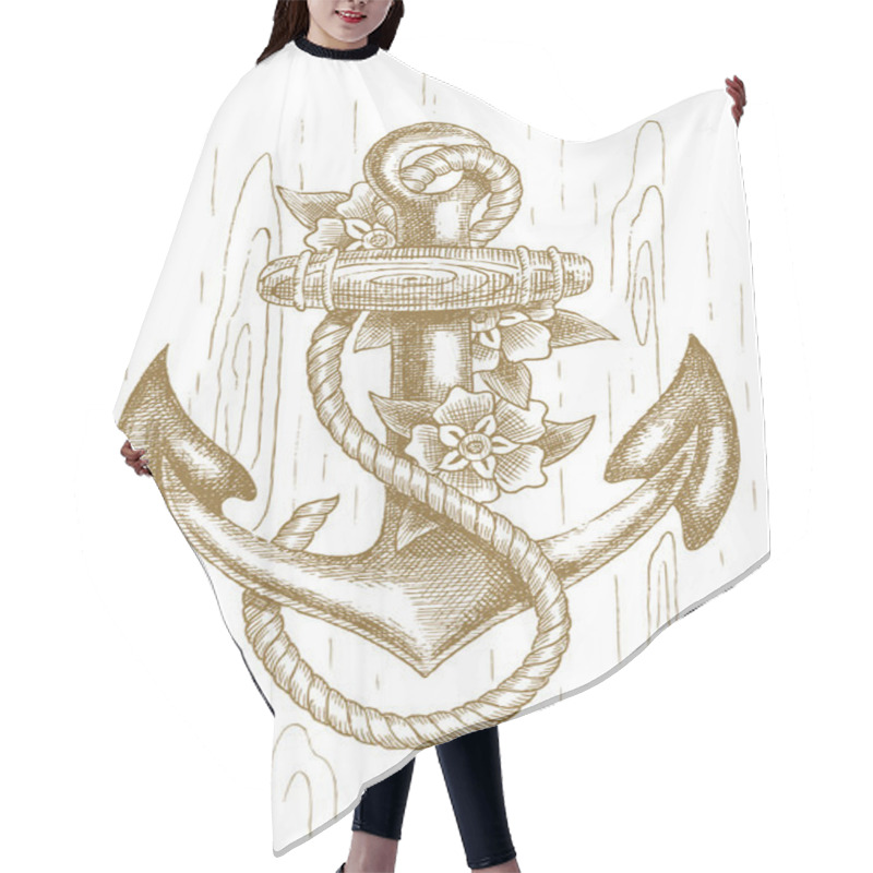 Personality  Sea Anchor With Rope And Flowers Drawn By Hand Hair Cutting Cape