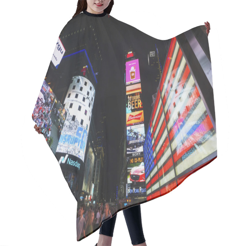 Personality  Times Square The Major Commercial Intersection In Midtown Manhattan, At The Junction Of Broadway And Seventh Avenue, June 12, 2015 In Manhattan, New York City. USA. Hair Cutting Cape