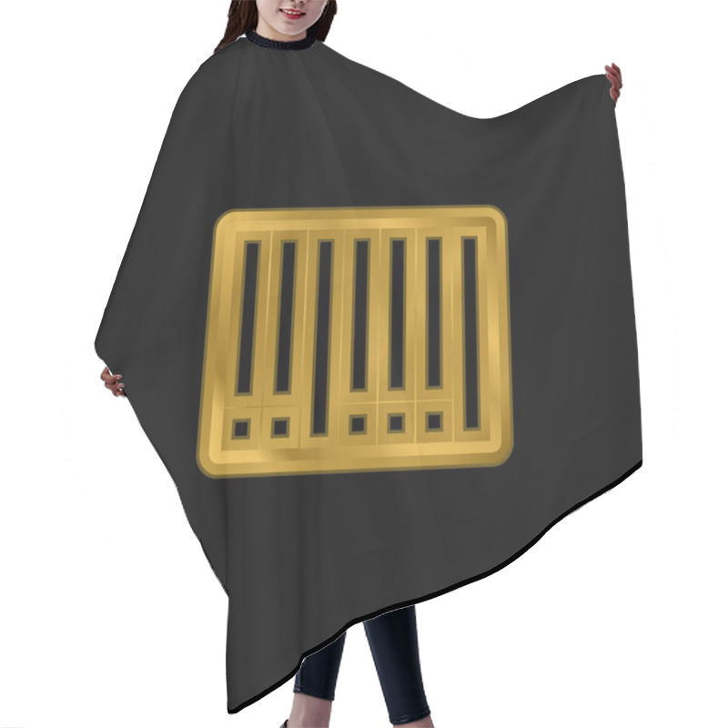 Personality  Barcode Gold Plated Metalic Icon Or Logo Vector Hair Cutting Cape