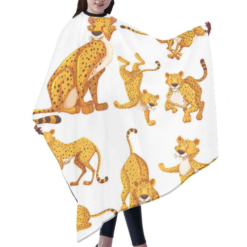 Personality  Set Of Cheetah Cartoon Character Illustration Hair Cutting Cape