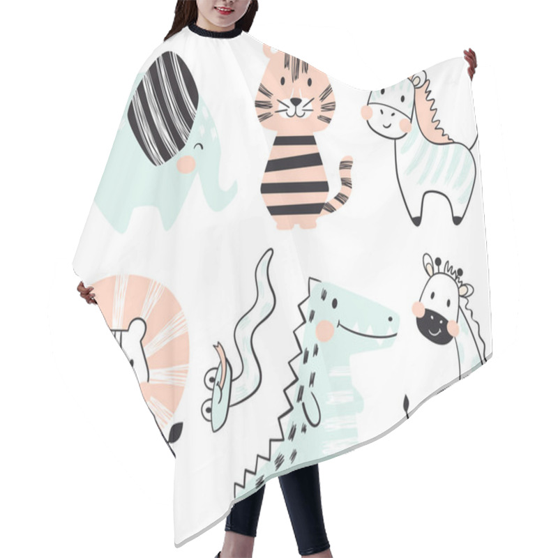 Personality  Crocodile, Elephant, Tiger, Zebra, Lion, Giraffe, Snake Baby Cute Print Set. Hair Cutting Cape