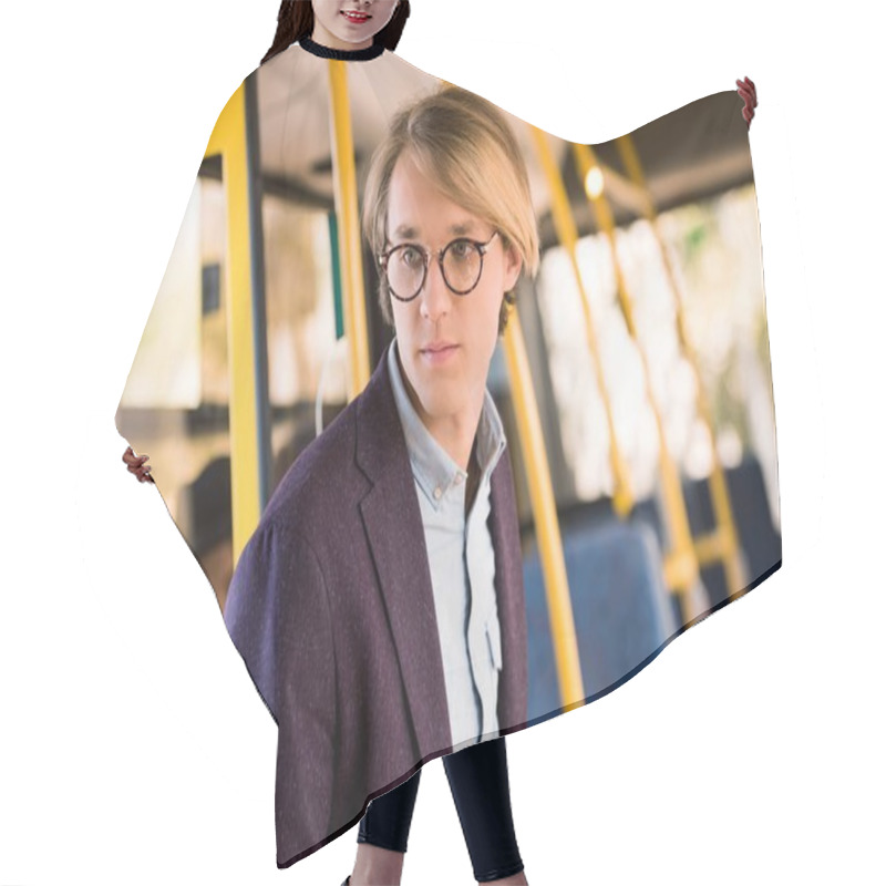 Personality  Young Man Entering Bus Hair Cutting Cape