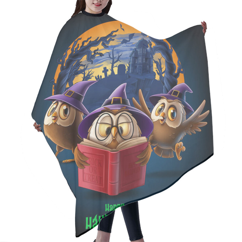 Personality  Owls With Wizard Hat In Halloween Horror Scenery Hair Cutting Cape