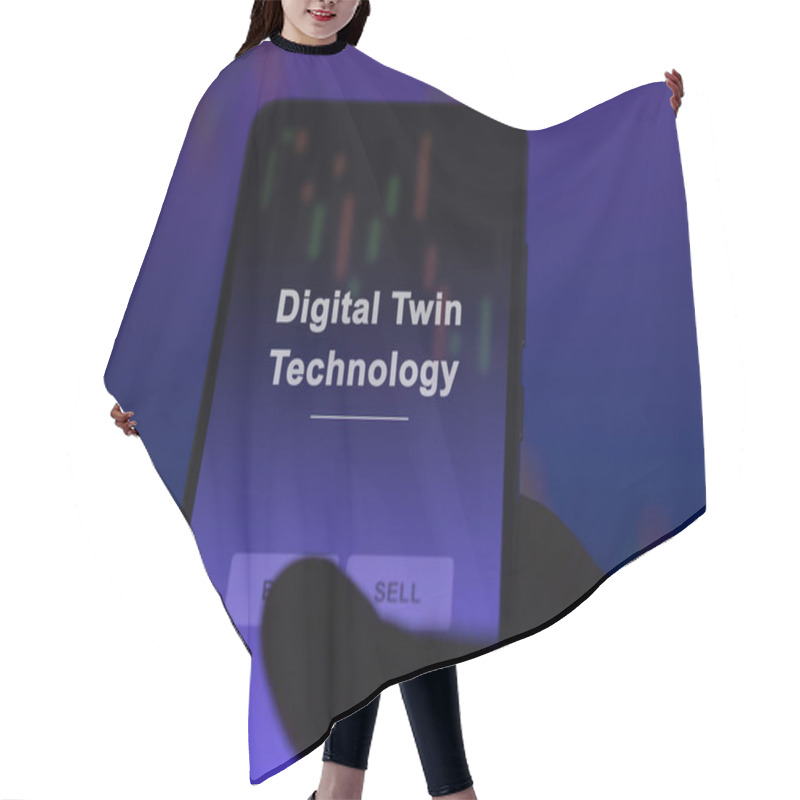 Personality  An Investor Analyzing The Digital Twin Technology Etf Fund On A Screen. A Phone Shows The Prices Of Digital Twin Technology Hair Cutting Cape