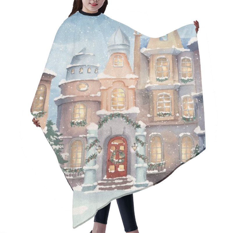 Personality  Christmas Snowy Village Card, Winter Holidays Card Hair Cutting Cape