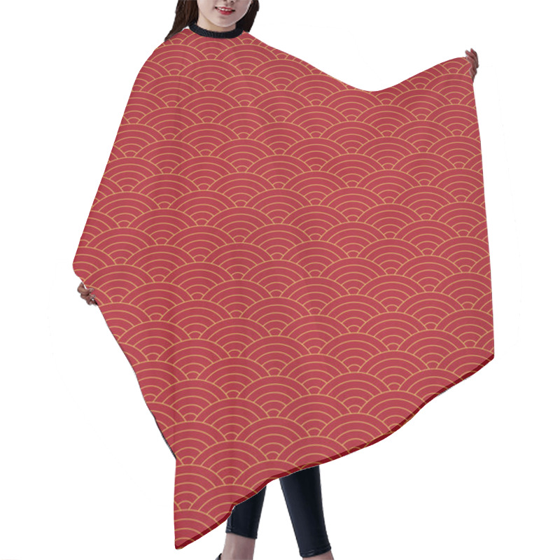 Personality  Chinese Wave Pattern Red And Gold Seigaiha Background Hair Cutting Cape