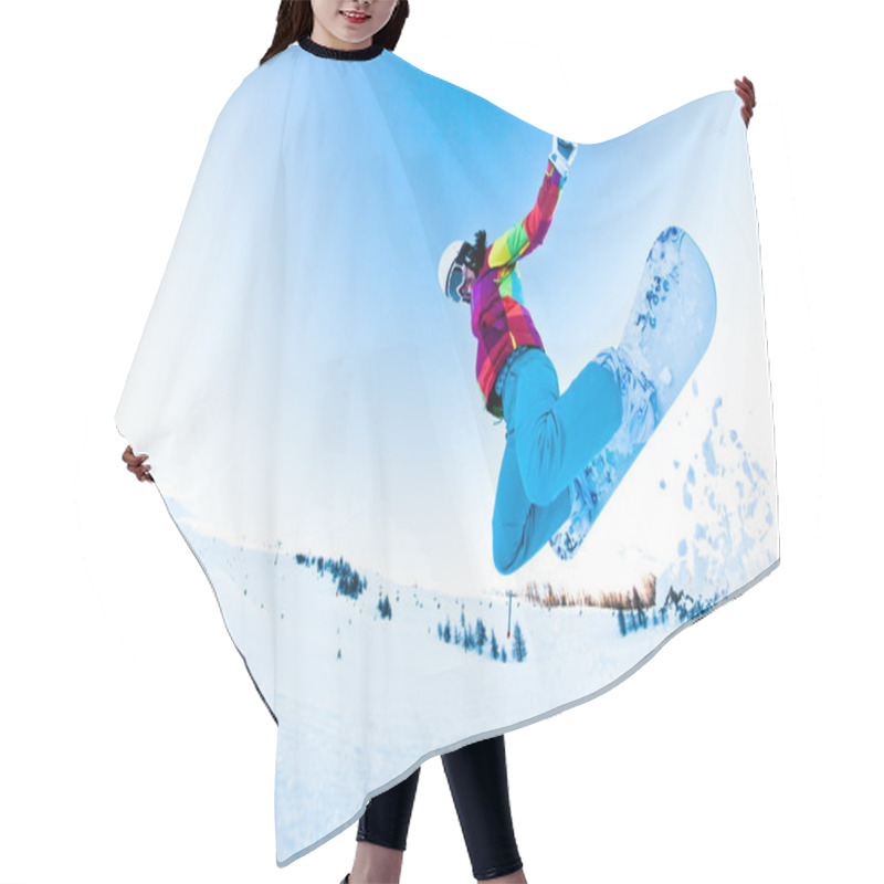 Personality  Girl Snowboarder Having Great Fun Jumping Hair Cutting Cape