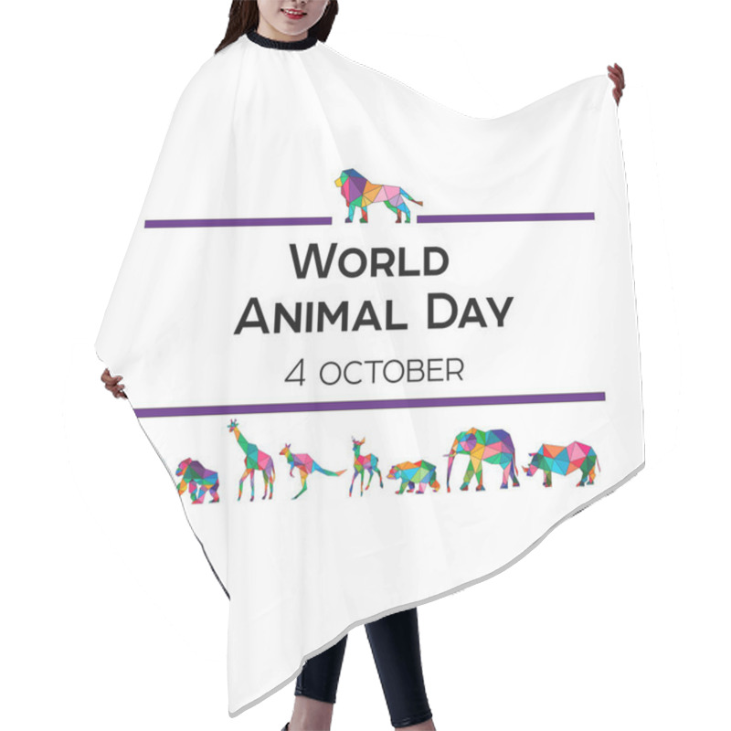 Personality  Vector Illustration For The World Animal Day On October 4. Polygonal Animals. An Elephant, A Rhinoceros, A Camel, A Giraffe, A Kangaroo, A Roe Deer, A Gorilla, A Bear. Hair Cutting Cape