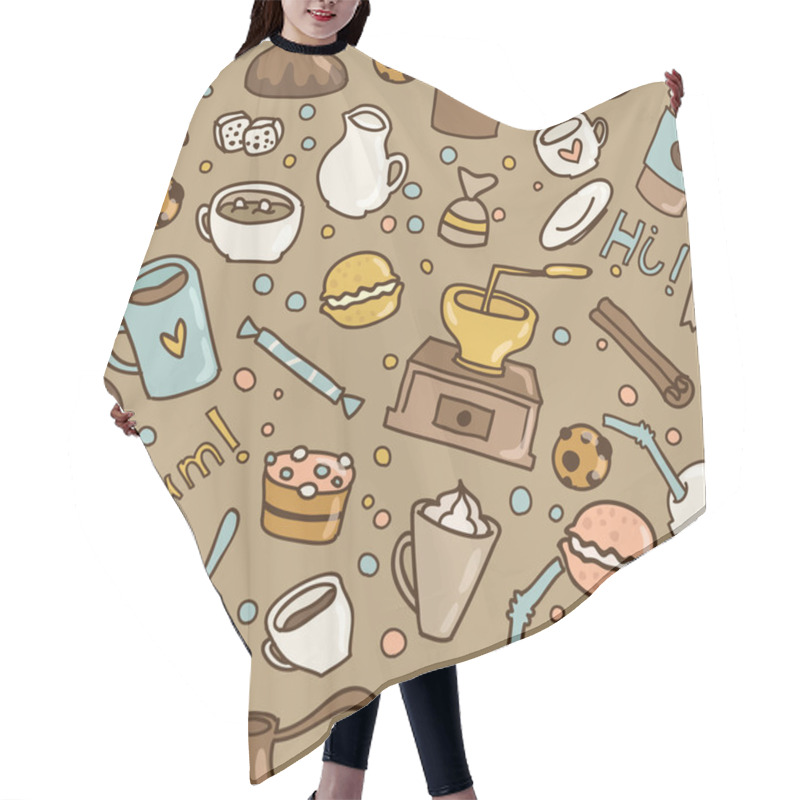 Personality  Doodle Coffee Seamless Pattern Hair Cutting Cape