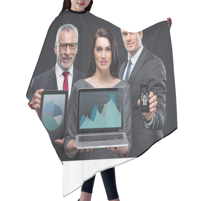 Personality  Business People Holding Digital Devices  Hair Cutting Cape