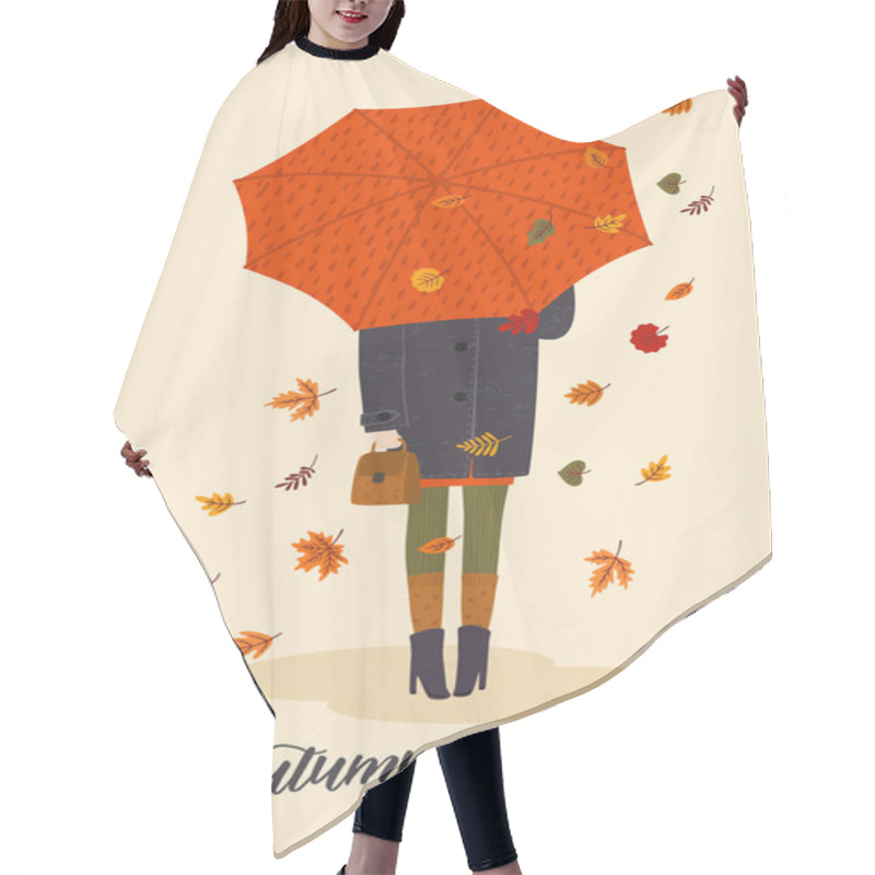 Personality  Autumn Illustration With Cute Woman Under Umbrella. Vector Design Hair Cutting Cape