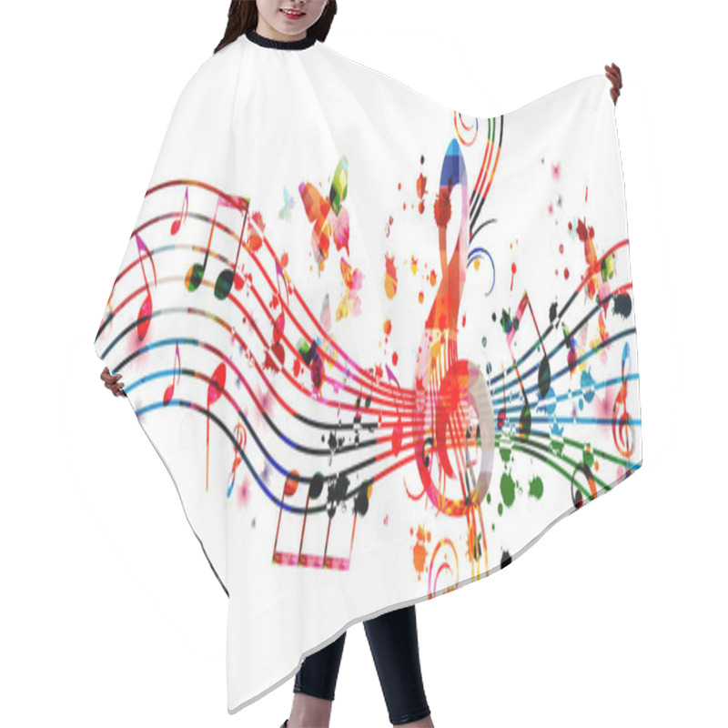 Personality  Colorful Music Promotional Poster With Music Notes Isolated Vector Illustration. Artistic Abstract Background With Music Staff For Music Show, Live Concert Events, Party Flyer Template Hair Cutting Cape