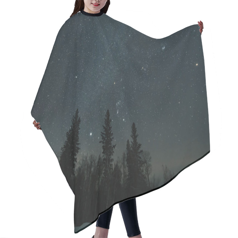 Personality  Star Filled Night Sky With The Milky Way And Several Constellations Over A Forest Silhouette. Hair Cutting Cape