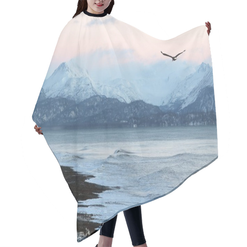 Personality  Alaskan Beach At Sunset With Flying Eagle Hair Cutting Cape