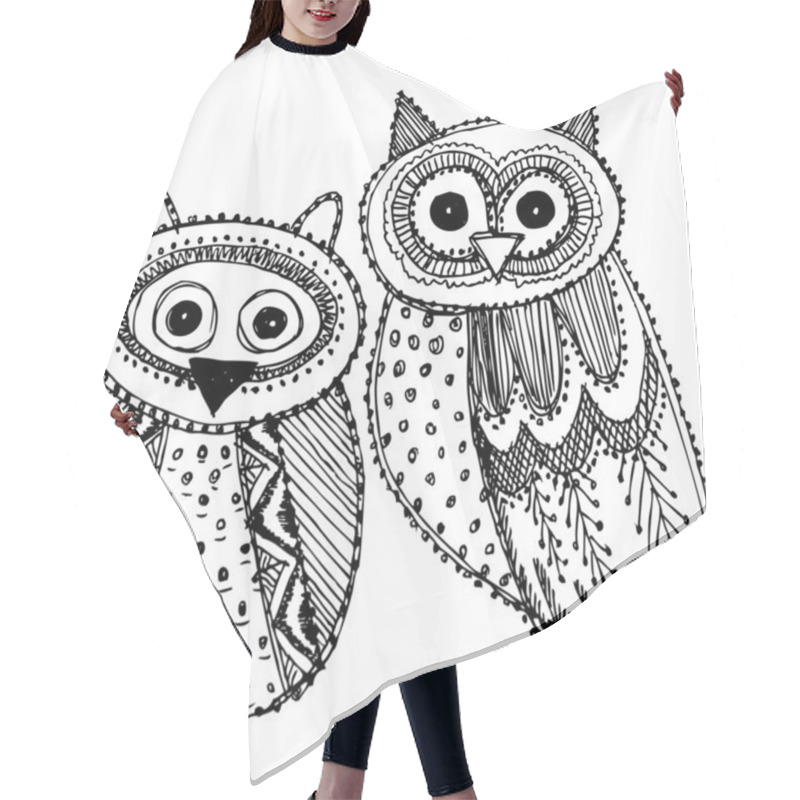 Personality  Cute Owls Sketch Hair Cutting Cape