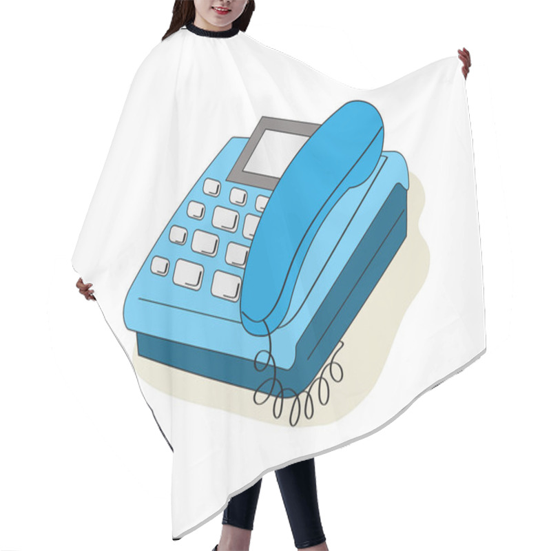 Personality  Illustration Of Blue Telephone With Answering Machine On White  Hair Cutting Cape