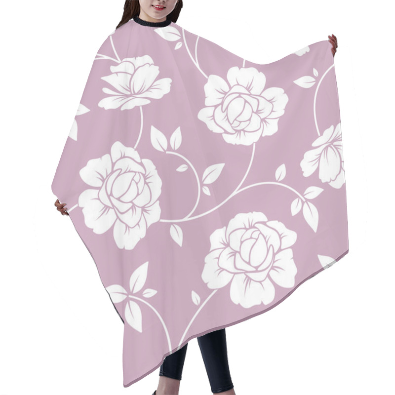 Personality  Seamless White Floral Pattern On Purple. Vector Illustration. Hair Cutting Cape