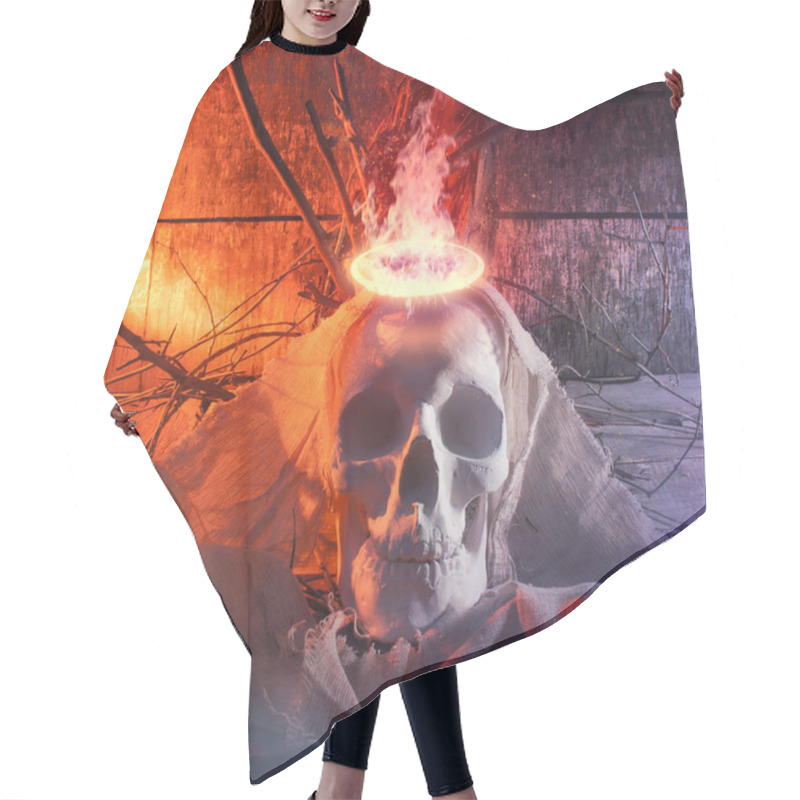 Personality  Skull With Cloth And Fire. Hair Cutting Cape