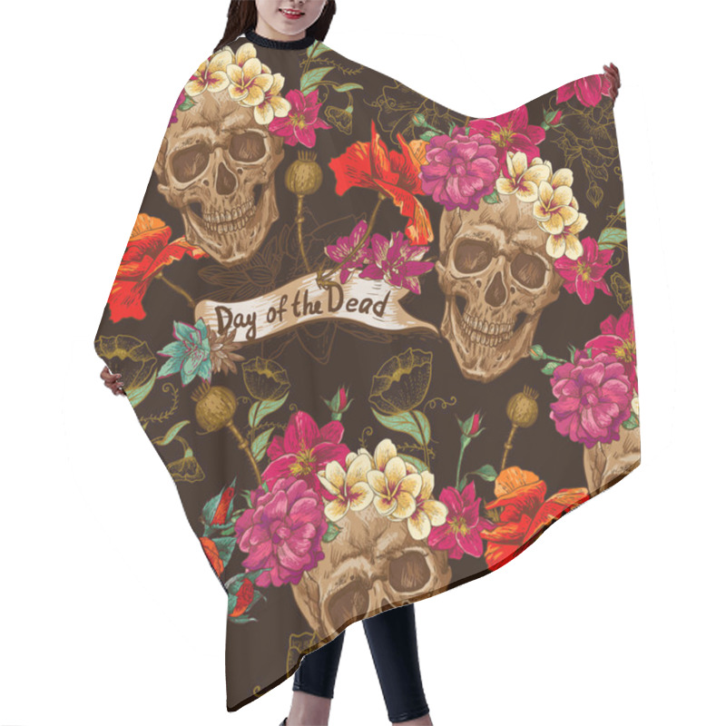 Personality  Skull And Flowers Seamless Background Hair Cutting Cape