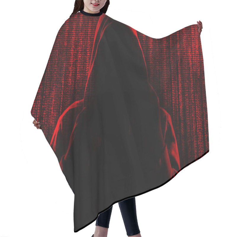 Personality  Dark Silhouette Of Cyber Criminal Against Background With Digital Symbols Hair Cutting Cape