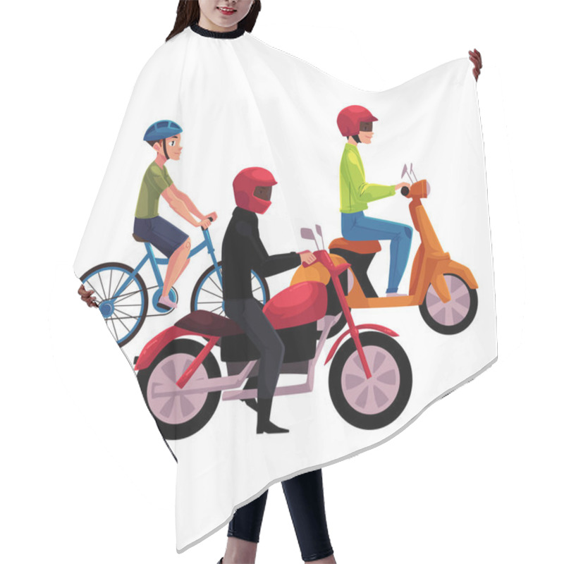 Personality  Motorcycle, Scooter And Bicycle Drivers, Riders Wearing Helmet, Side Vew Hair Cutting Cape