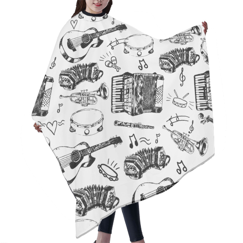 Personality  Musical Instruments Seamless Pattern Hair Cutting Cape