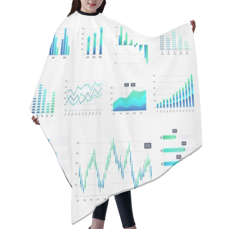 Personality  Histogram Charts. Business Infographic Template With Stock Diagrams And Statistic Bars, Line Graphs And Charts For Presentation And Finance Report. Vector Set Hair Cutting Cape