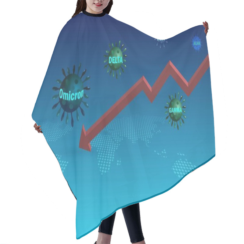 Personality  Omicron, New Variant Of Covid19 Coronavirus With Alpha, Beta, Delta And Gamma And Falling Down Graph. New Variant Of Covid-19 Coronavirus Effect To Global Economic Depression And Unemployment Rate. Hair Cutting Cape