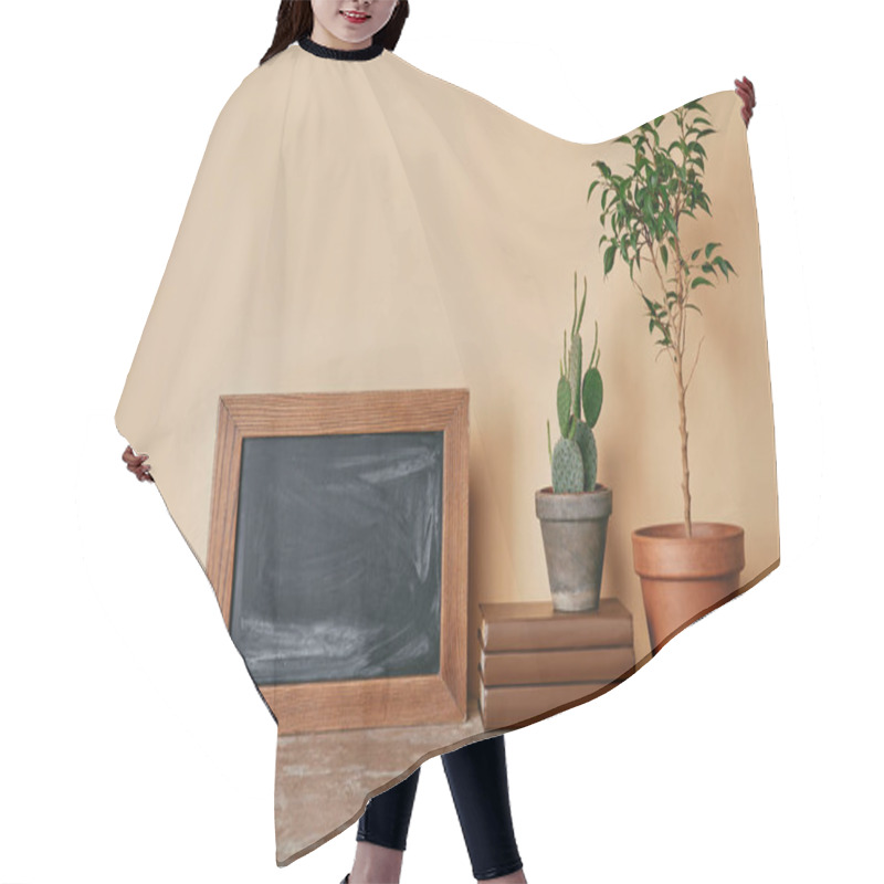 Personality  Plants In Flowerpots, Photo Frame And Books On Beige Background Hair Cutting Cape