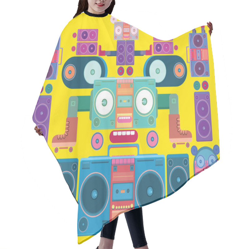 Personality  Robot Boom Box Tape Music Hair Cutting Cape