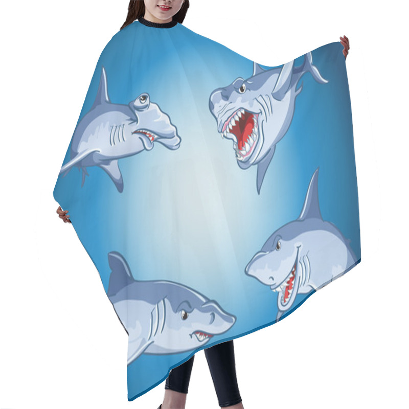 Personality  Set Of Scary Sharks In Cartoon Style Hair Cutting Cape