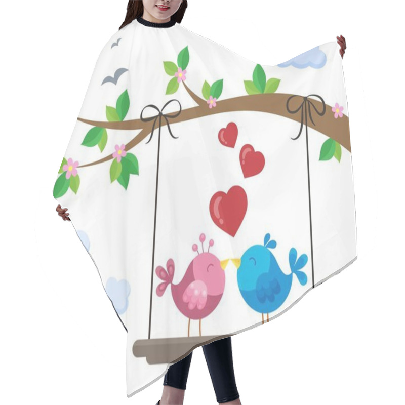 Personality  Valentine Birds On Board Below Branch 1 Hair Cutting Cape