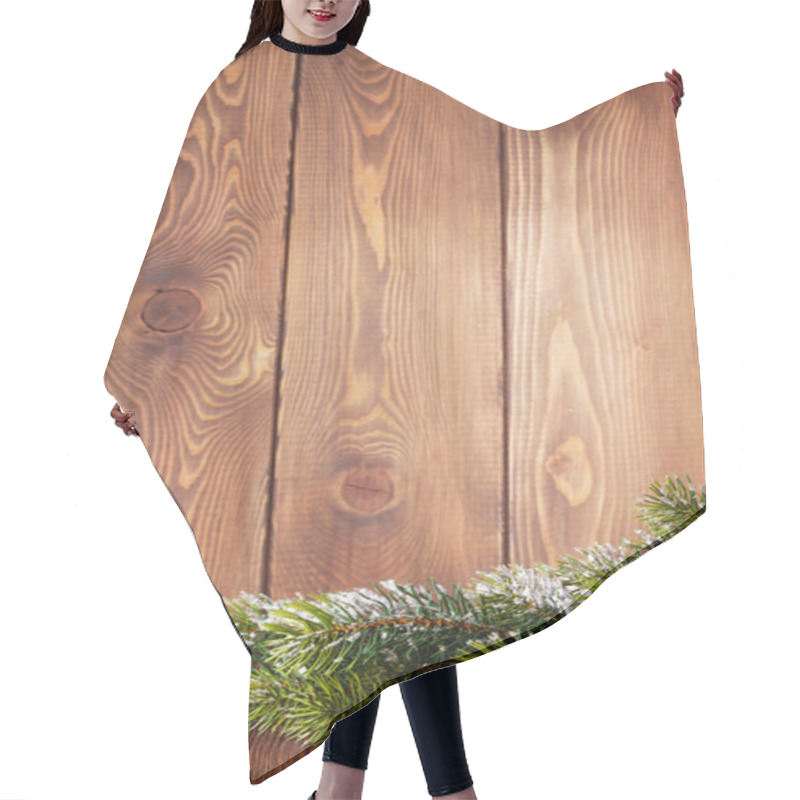 Personality  Christmas Wooden Background With Fir Tree Hair Cutting Cape