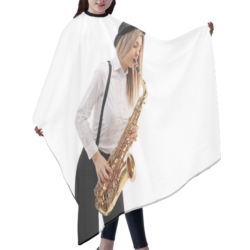 Personality  Female Jazz Musician Playing A Saxophone Hair Cutting Cape