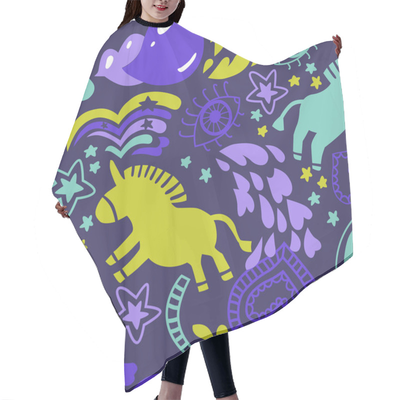 Personality  Seamless Blue Unicorns Pattern Hair Cutting Cape