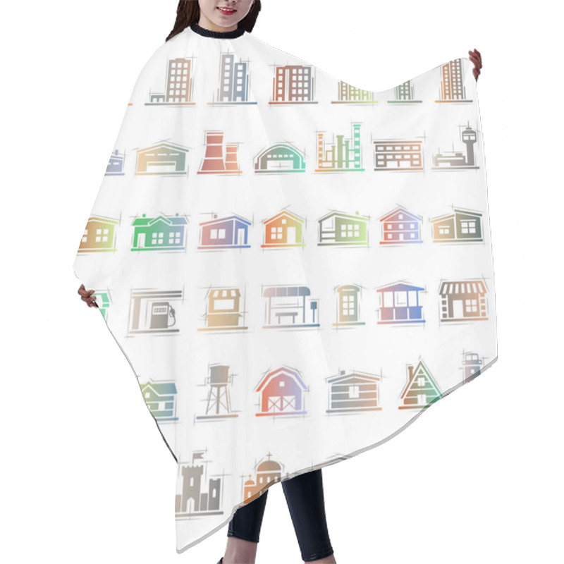 Personality  Set Of Forty Two Buildings Gradient Icons Hair Cutting Cape