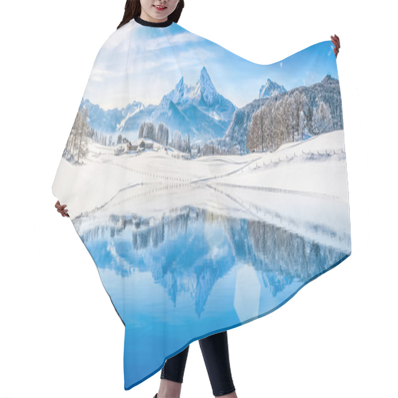 Personality  Winter Wonderland With Mountain Lake In The Alps Hair Cutting Cape