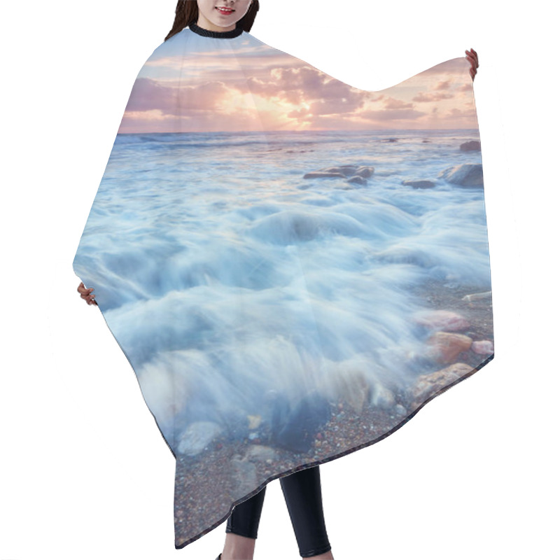 Personality  Beautiful Strong Waves In The Mediterranean Sea Hair Cutting Cape