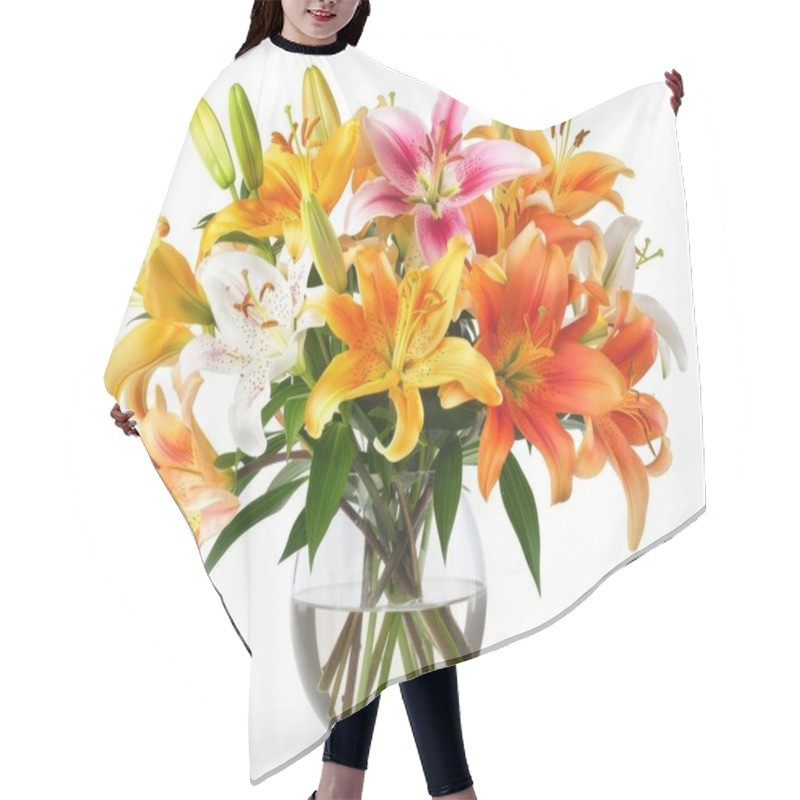 Personality  A Vibrant Bouquet Of Assorted Lilies In A Clear Vase, Showcasing Their Colorful Blooms And Lush Green Leaves. Hair Cutting Cape